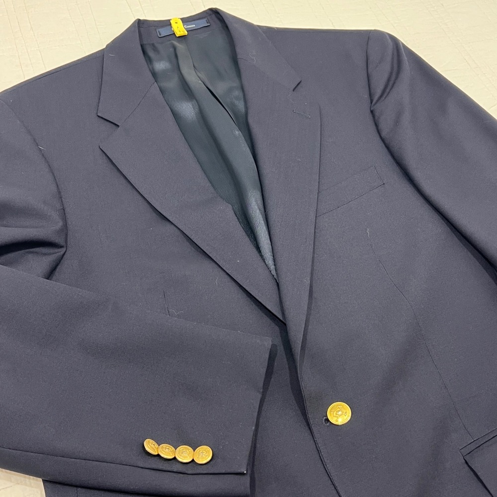 Chaps Ralph Lauren Mens Navy Blue 100% Wool Gold Button Blazer 40T Canada